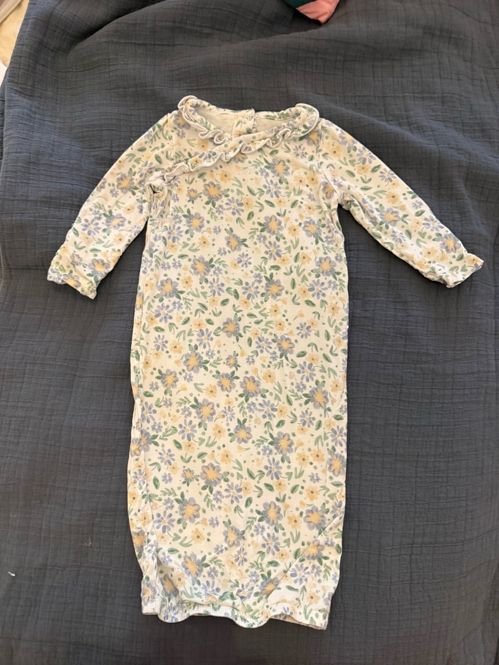 Angel Dear Floral Ruffled Neck Cotton Sleep Gown - Yellow & Blue